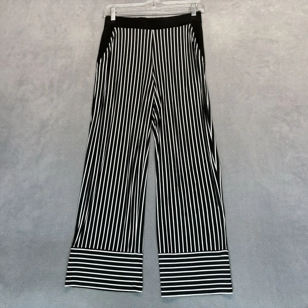 Joseph Ribkoff Size 4‎ Striped Wide Leg Pants Black White Pull On Pockets